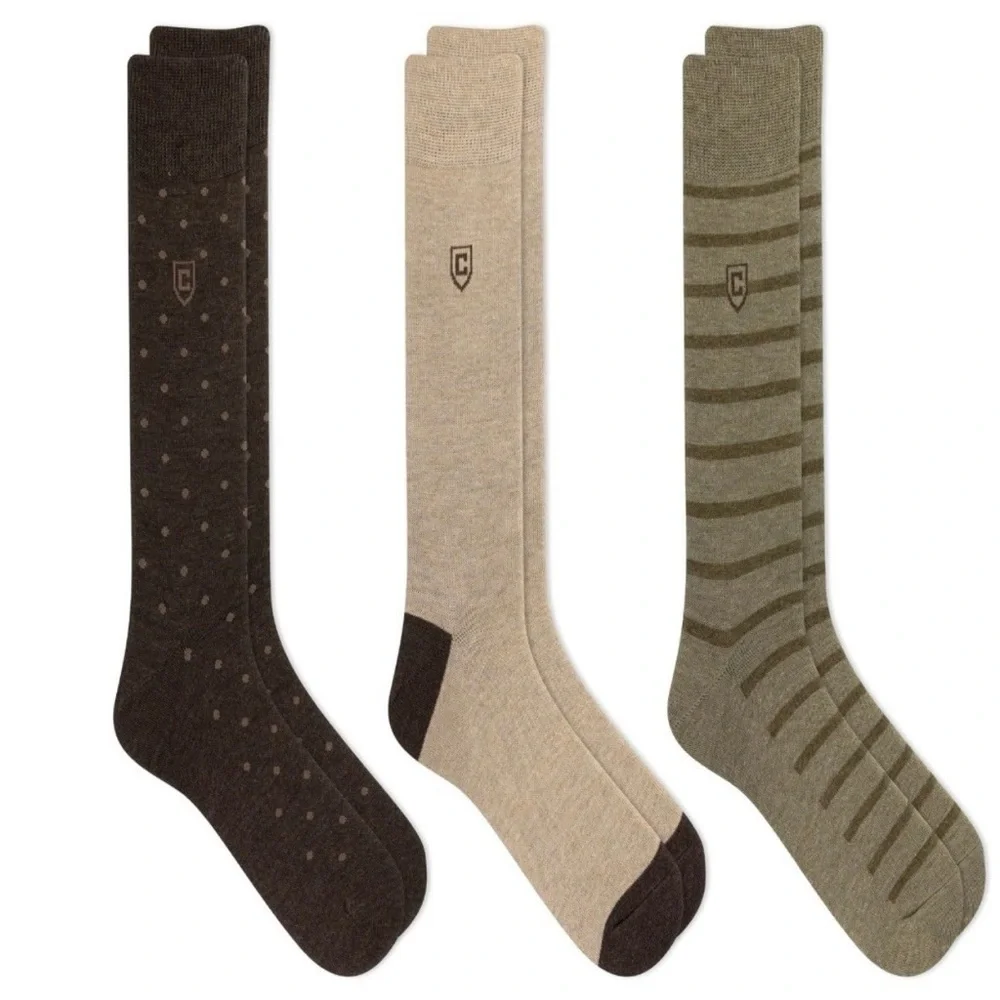 3 Chaps Classic Dress Dot Crew Socks , Pack Of 3 Blue, Black, Brown
